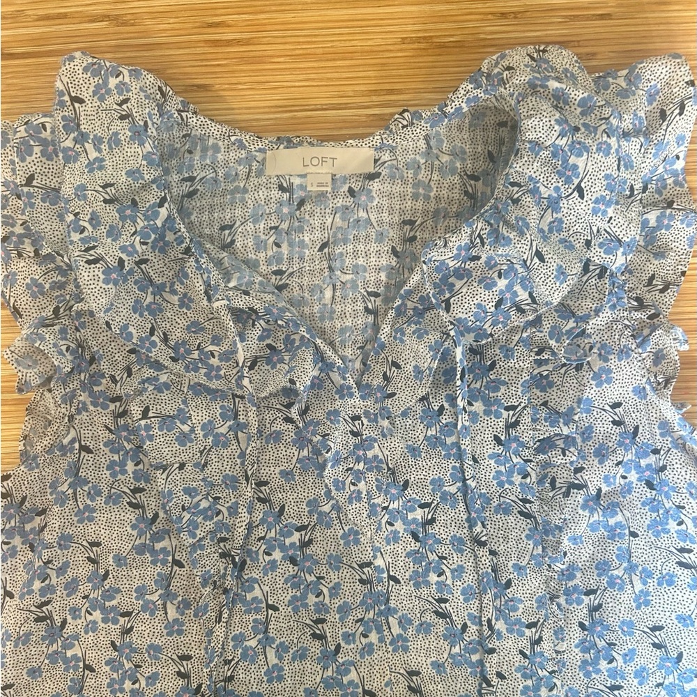 LOFT Blue and White Floral Blouse